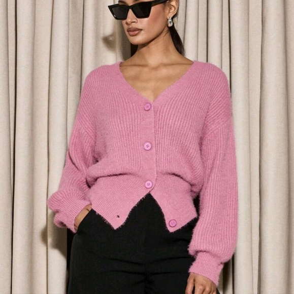 Fluffy Knit Cinched Waist Cardigan - Picture 1 of 4